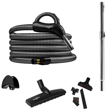 HouseVac Zubehörset Zubehör Kit 8 Teile zentralstaubsauger Schlauch 10,5m Teleskoprohr mit Clip Bürste ist für Hartböden wie Parkett, Holzböden, Laminat und Fliesen geeignet