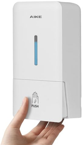 AIKE AK1006 800ML Wall Mounted Soap Dispenser, Plastic Manual Hand Soap Dispenser, Liquid Soap Dispenser for Public Usage, Matte White