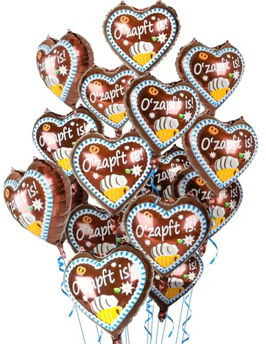 iZoeL XXL Oktoberfest deko,O'Zapft is'' Folienballon Lebkuchenherzen 20 | O' Zapft is'' Herz Folienballons(52cm) im Lebkuchenherzen Design Oktoberfest Bayrische Deko Oktoberfestparty