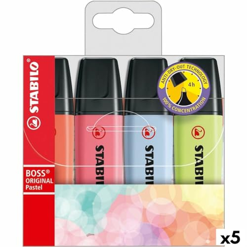 STABILO Boss Textmarker-Set, Pastellfarben, mehrfarbig, 5 Stück
