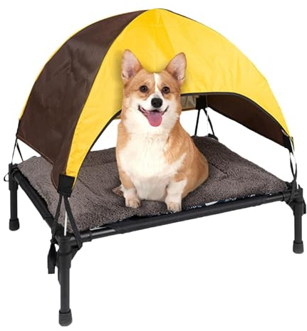 Qutalmi Hundeliege Mit Dach, Outdoor Liege Für Hunde, Erhöhtes Haustierbett Mit Abnehmbarem Verdeck, Klappbar Sonnenschutz Hundeliege, Erhöhtes Hundebett, Haustierbett Für Indoor & Outdoor