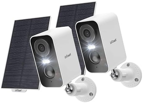 ieGeek 2K Camara Vigilancia WiFi Exterior Solar, 5200mAh(2 pcs) | Batería Recargable, Sin Cables, Visión Nocturna Color, Detección Movimiento PIR Humano, Audio 2 Vías, Compatible Alexa