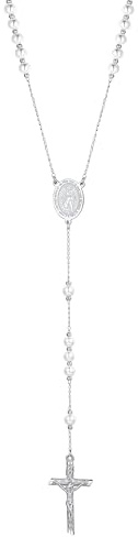 Supcare Gebetskette für Herren Damen Rosenkranz Katholische Halskette mit Glasperlen Jungfrau Maria Medaille Jesus Kreuzkette Anhänger Edelstahl Rosary Kruzifix Religiöse Modeschmuck für Geburtstag