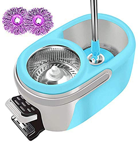 Mop-Home Sistema de Limpieza por Trapeador de Piso con Cubo Limpiador de Pisos Fregona giratoria Cabezal de trapeador de Microfibra y Pedal Cubo Hogar Cocina Limpieza de Pisos Día de conmemoración To