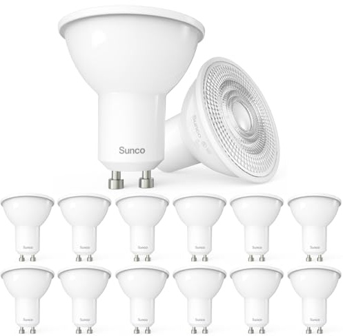 Sunco 12 Pack GU10 LED Bulb, 550LM, 5000K Daylight, 5.5W=50W Equivalent, Dimmable MR16 Bulbs for Recessed, Track Lighting, Spot Lights, Range Hood, 25000 Lifetime Hours, UL