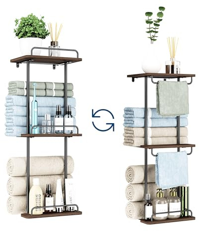BEGULF 3 Tier Bath Towel Storage Holder for Small Bathroom, Wall Mounted Towel Rack with Metal Organizer Shelf and Hang Rods (3 Tier)
