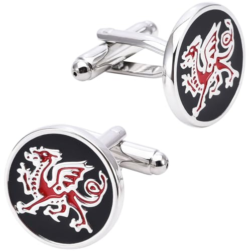 Jonwo Black Cufflinks for Men with Red Dragon Totem Pattern In Gift Case | Classic Round Mens/Women Cuff Links, Jewelry for Wedding, Party, Daily, Office, Formal or Casual Wear Tuxedo Dress Shirt