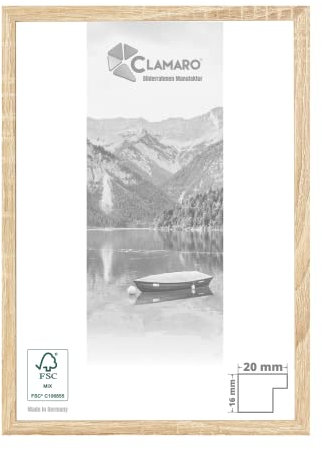 CLAMARO 'COLLAGE 20' Bilderrahmen 75x98 handgefertigt nach Maß | Eiche sonoma | Moderner 20 mm breiter slim Design MDF Holzbilderrahmen inkl. Acrylglas, Rückwand und Aufhänger