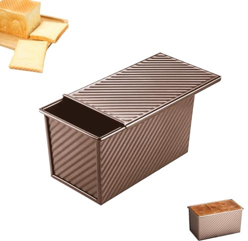 Stampo per Pane in Cassetta, 450G Teglia per Pane con Sportello Scorrevole, Teglia Antiaderente per Pane, Stampi da Forno, Scatola Piatta per Toast, Adatto per la Cucina, Pane e Pasticceria, Oro