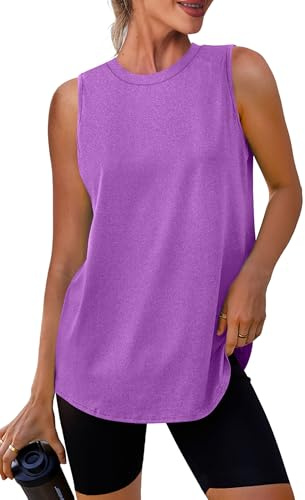 Women's Workout Tank Tops Lightweight Sleeveless Shirts for Women Loose Fit Tops for Athletic Running Tennis Yoga Purple M