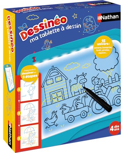 Nathan Dessinéo Ma tablette à dessin - Tablette lumineuse à Dessin Enfant | Dès 4 Ans - A Emporter, Loisir Créatif Enfant - Apprendre à Dessiner - Méthode Progressive Pas à Pas - 15 Planches