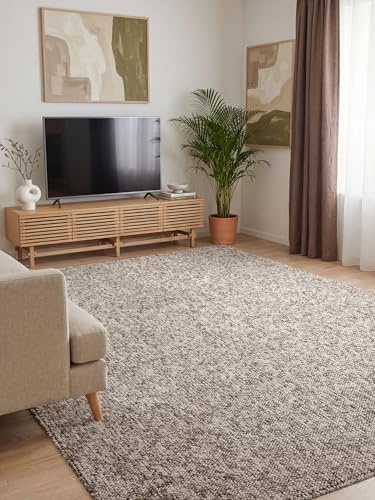Elle Decoration Rocco - Flachgewebe Teppich, Maschinen Waschbar, Woll Optik, Langlebig & Nachhaltig, Modern, Skandi Look für Wohnzimmer, Esszimmer, Schlafzimmer, Flur - Taupe Multifarben, 120x170cm