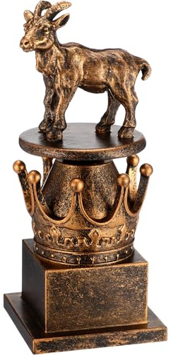 WinnerWhy Goat Trophy Greatest of All Time Sculpture Funny Goat Office Awards for Adults, Funny Recognition Trophy Appreciation Gift for Champion Award Winner Friend(Bronze Gold,6 Inch)