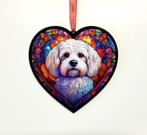 Bichon Frise Heart Suncatcher - Memorial or Gift for Dog Lovers - 13cm