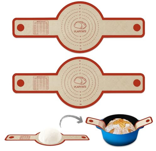 PLAPITATE Silicone Bread Sling for Dutch Oven Liner, 2 Pack Non-Stick, Easy Clean Reusable Silicone Baking Mat with Long Handles, Easy to Transfer Sourdough Bread, Red