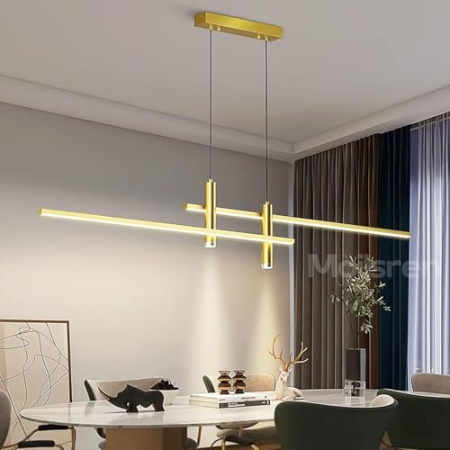 Moilsren Moderne Esstisch Pendelleuchte Schwarz, Esstischlampe Modern, LED Hängelampe Dimmbar, Esszimmerlampe Hängend Höhenverstellbar Pendellampe Esstisch Esszimmer Büro Deckenleuchte (Gold, 100cm)
