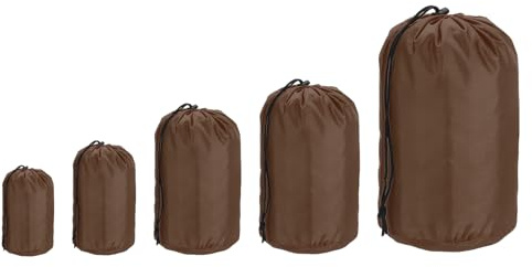 PATIKIL Stuff Sack 3x5/3x7/5x10/6x13/9x16, 5 Pcs Waterproof Outdoor Storage Sack Portable Drawstring Dust Flap Bag Sleeping Bag for Camping Hiking Backpacking, Brown