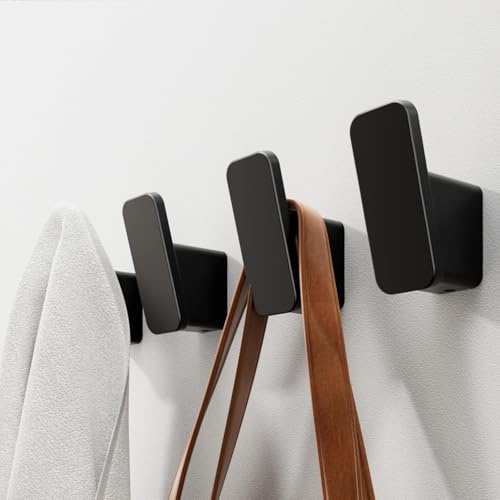 ALYBSOO Moderne Wandhaken, 4er-Set, Mattschwarz, Selbstklebend oder Schraubmontage, Badezimmer Handtuchhaken, Kleiderhaken (Schwarz)