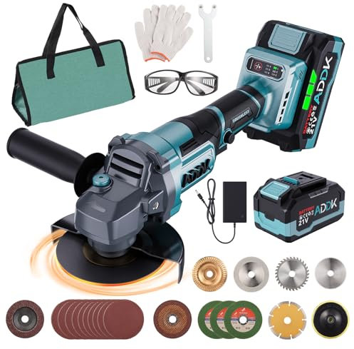 Winkelschleifer 21V, Akku Winkelschleifer 125mm, 8000 mAh Akkus, Brushless 6 Geschwindigkeiten (9000 U/min),Kabellose Flex für Metall- & Steinbearbeitung