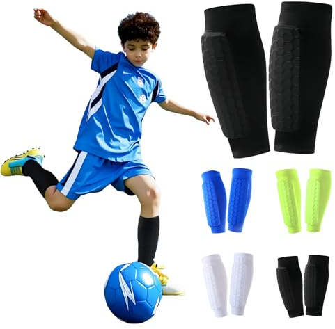 Shyllin 1 Par de Espinilleras Fútbol Niño, Transpirables y Antigolpes para Niños y Niñas, Ideales para Fútbol, Baloncesto, Ciclismo y Senderismo (Negro, S)