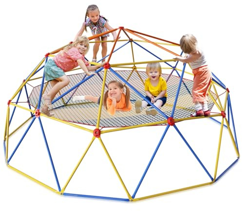 Baotree 10FT Climbing Dome with Climbing Cargo Net, Outdoor Jungle Gym for Kids- Supports 1000LBS-Anti-Rust Metal Outdoor Play Structure ASTM Approved, Easy Assembly