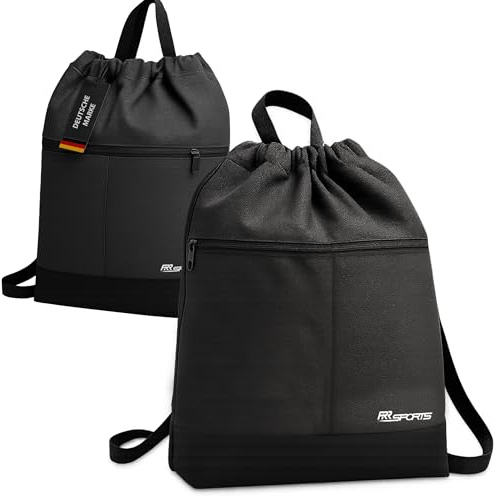 RR Sports - Turnbeutel in Schwarz Grau für Damen, Herren & Kinder - Sportbeutel & Sportrucksack Fitness, Gym, Fußball & Freizeit Baumwolle - Reise- & Rucksackbeutel & Daypack mit Kordelzug (20L)