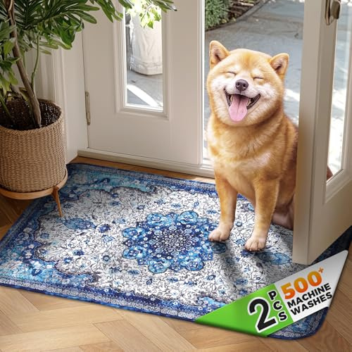 Hompet Cat Litter Mat 2 Pack, 24x36 Large Machine Washable Trapping Mats for Cats, Super Absorbent & Urine-Proof Cat Litter Box Mat for Floor, Waterproof & Non Slip Kitty Litter Rug