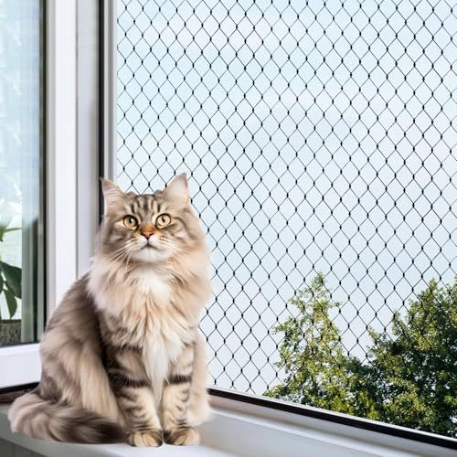 Filet Protection Chat Fenêtre 3x4m | Sans Perçage, Avec Corde de Fixation, Pour Balcons Terrasses Fenêtres Portes, Grillage de Sécurité