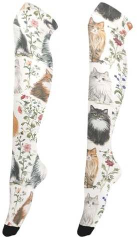 Aesthetic Norwegian Safari Catcats Neutral Over-The-Knee Socks for Women Retro Style Thigh High Socks Extra Long Socks for Fashionistas for formal Events Shoe Size 5-8/8-11