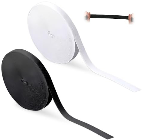 HMCEY 2 Rollos Cinta Elastica Costura 1 cm × 10 m,Banda Elástica para Coser,Goma Elástica para Pantalones,Cinta Elastica Ancha Negro y Blanc,Banda Elásticas para Ropa,Goma Elásticas Manualidades