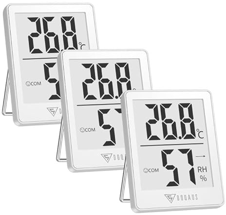 DOQAUS 3 Pack Room Thermometer Indoor Hygrometer Thermometer, Mini Room Temperature Humidity Meter with Comfort Icon for Home Office Baby Nursery Bedroom, White