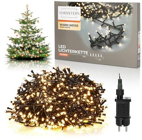 Nordstern LED Büschel Lichterkette Warmweiß 1200 LEDs- Weihnachtsbaum Deko Beleuchtung für Innen & Außen mit Stecker 24 m - Cluster Tannenbaum Weihnachtsbeleuchtung