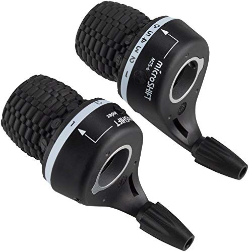 microSHIFT MS25 Twist Shifter Set - 6-Speed Compatible Triple, Black, Lightweight, Tactile Shift Controls for Mountain & Hybrid Bikes