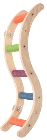 TEHAUX Escalera de Madera para Pájaros y Loros, Juguete para Morder Diseño en S, Tamaño Mediano, Color Madera Natural, Accesorio para Jaulas de Aves Pequeñas y Medianas, Color Aleatorio