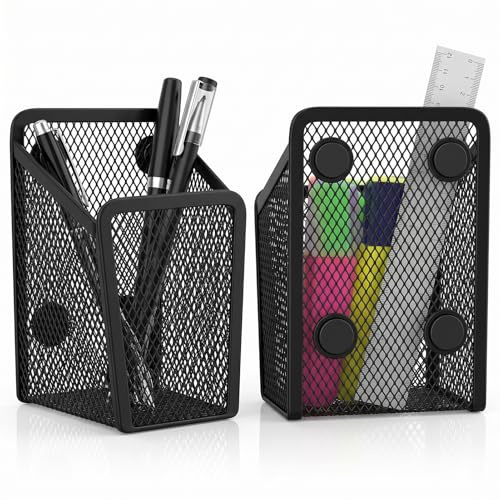OXDASW 2 Stück Magnetischer Stiftehalter, Magnetische Aufbewahrung | Stifthalter Magnetisch,Spind Organizer Magnetisch, Für Whiteboard Zubehör, Stifte Aufbewahrung Metall Netz,Schwarz