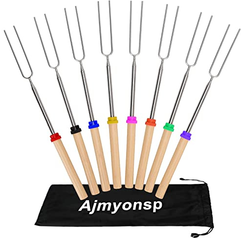 Ajmyonsp Marshmallow Roasting Sticks Smores Stick for Fire Pit - Hot Dog Campfire Skewers Mashmellow Camping 32 Inch Long Extendable Forks 5 Pack