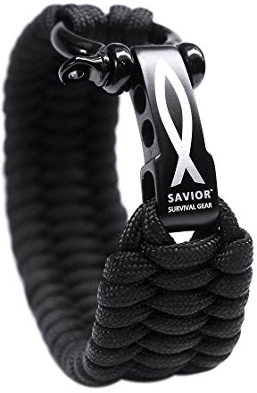 Savior Survival Gear Paracord Bracelet with Stainless Steel Adjustable Shackle (Black, 10)