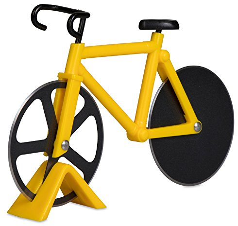 Pizzaschneider im Fahrrad Design - Gelb-Schwarz 18 x 12 x 3 cm - Edelstahl Pizzaroller für Pizza Calzone Flammkuchen