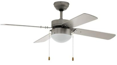 EGLO Deckenventilator Gelsina, 4 Flügel Ventilator mit Zugkette | Beleuchtung und Sommer Winter Betrieb, Flügelmaterial MDF in Silber, AC Motor, Ø 106,6cm
