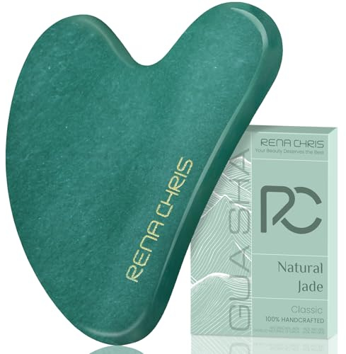 Rena Chris Gua Sha Stein, 100% natürliche Gua Sha Stein für Schwellungen und Straffung, Guasha Massagesteine für Hautpflegeroutine, Gua Sha Gesichtsmassage auch für Augen und Körper（Grüner Aventurin）