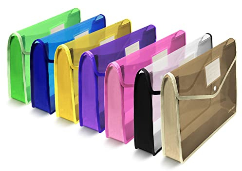 7 Pack B4 Plastic File Folders Waterproof Transparent Expandable File Folder - Purple&Pink&Yellow&Green&White&Blue&Black