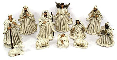 Aurora Store Set Natività Bianca Presepe Statuine in Resina 8 Soggetti da h.14 cm Gesù Bambino Maria Giuseppe