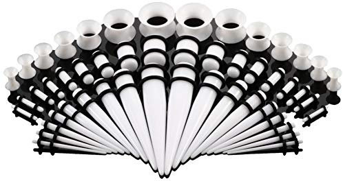 vogem 50 Stück Ohr Stretching Kit 14G-00G/1.6mm-12mm Acryl Dehnstab Taper Plugs Silikon Ohr Tunnels Ear Stretching Kit Ohr Dehnstäbe Tunnel Set Damen Herren