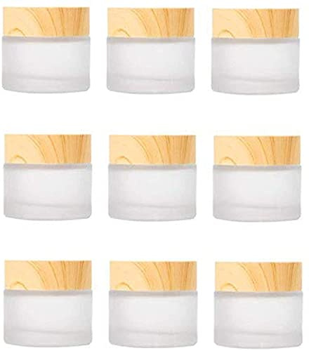 Imirootree Lot de 9 mini pots en verre dépoli texturé haut de gamme rechargeables avec couvercle en bois pour lotion, maquillage, crème pour les yeux, baume à lèvres (10 ml)