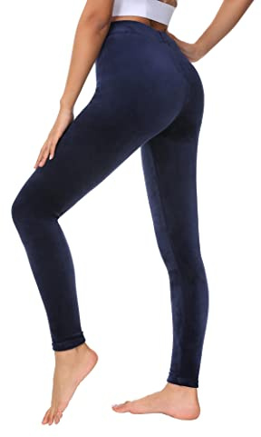 Dolcevida Women Velour Leggings High Waist Buttery Soft Warm Velvet Stretch Seamless Yoga Pant（Navy,L
