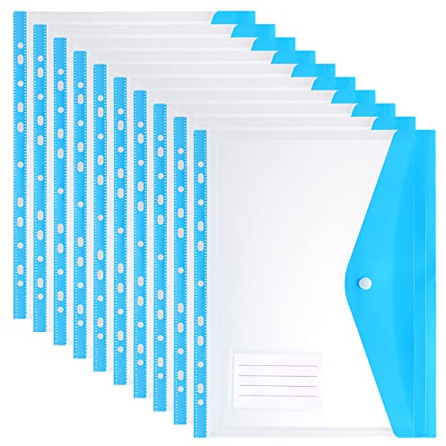 POERMA Dokumententasche A4, 10er Pack, Blau, Poly, 11 Loch, Druckknopf, A4, 200 Blatt, 2 cm, 210 mm, 4 Taschen
