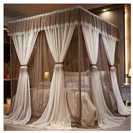 Betthimmel Sommer Betthimmel Moskitonetz, Prinzessin Bettvorhang Baldachin Moskitonetz Für Mädchen Jungen Erwachsene Mit Ständer (Color : Khaki, Size : 200X220cm/79X87inch)