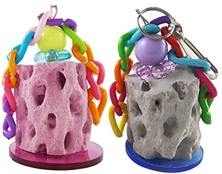 PengLAI Lot de 2 jouets à mâcher pour perroquet - Pierre de calcium à suspendre pour ara, gris africain, calopsitte (couleur aléatoire)