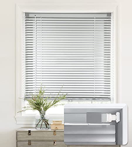 LazBlinds No Tools-No Drill 1 Aluminum Mini Blinds, Cordless Blinds for Indoor Windows, Light Filtering Horizontal Blinds and Shades for Window Size 37'' W x 48'' H, Silver Grey