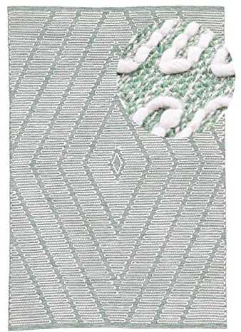 carpetfine Baumwollteppich Kelim Durry robuster Flachgewebe-Teppich Grün 60x90 cm für Wohnzimmer, Schlafzimmer & Kinderzimmer